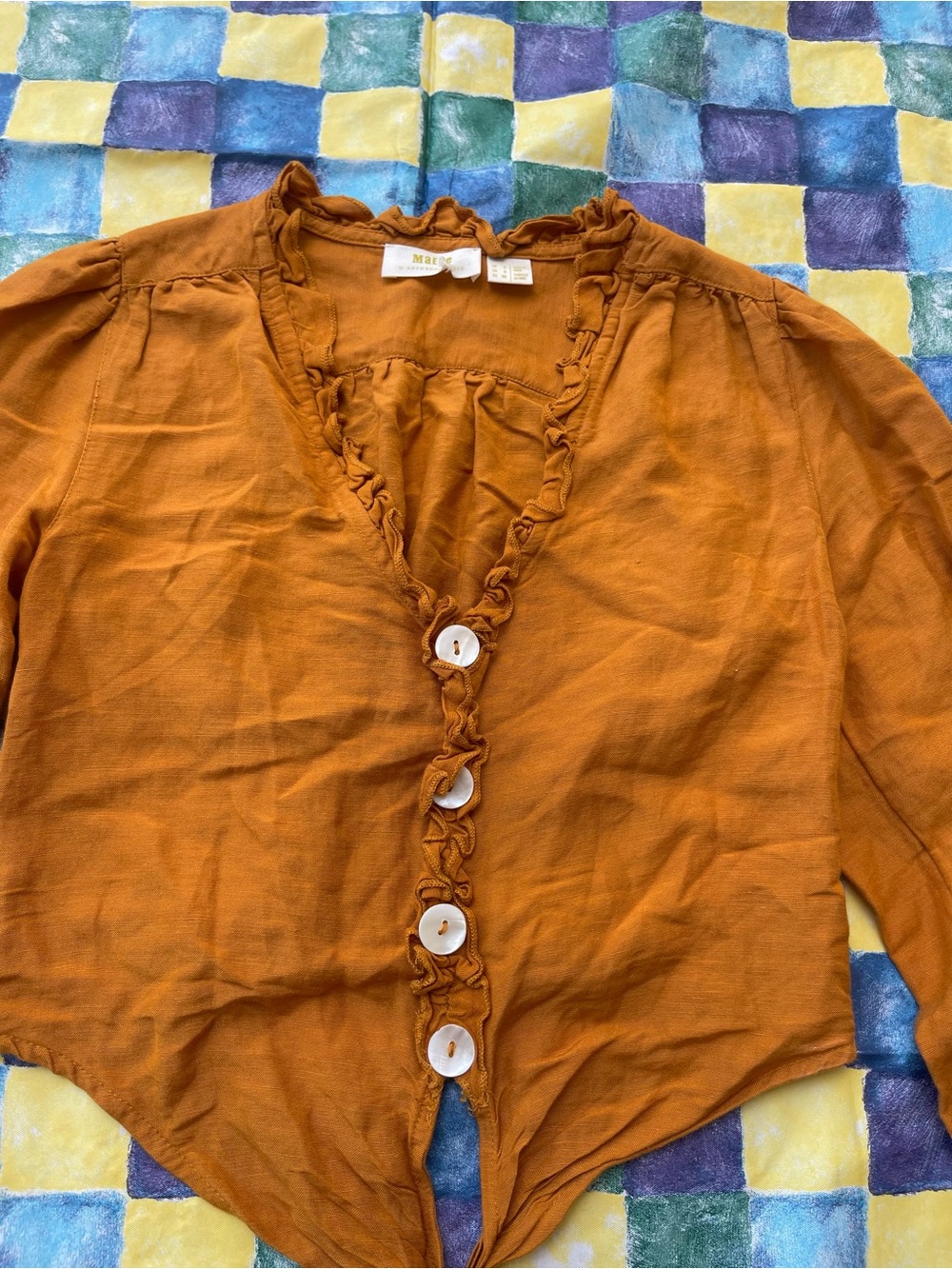 Maeve Rust Tie-Front Ruffle Blouse - Picture 4 of 8